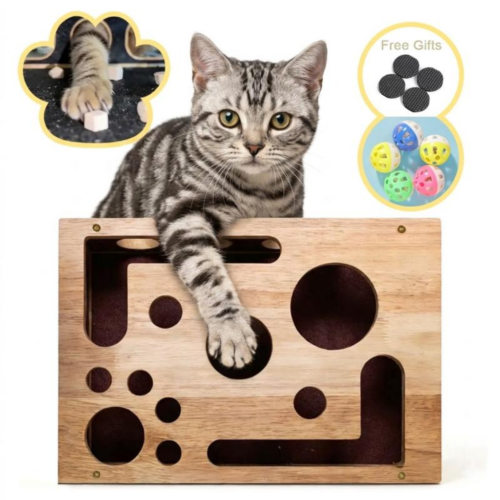 PawPuzzle™ – Interactive Wooden Cat Enrichment Toy