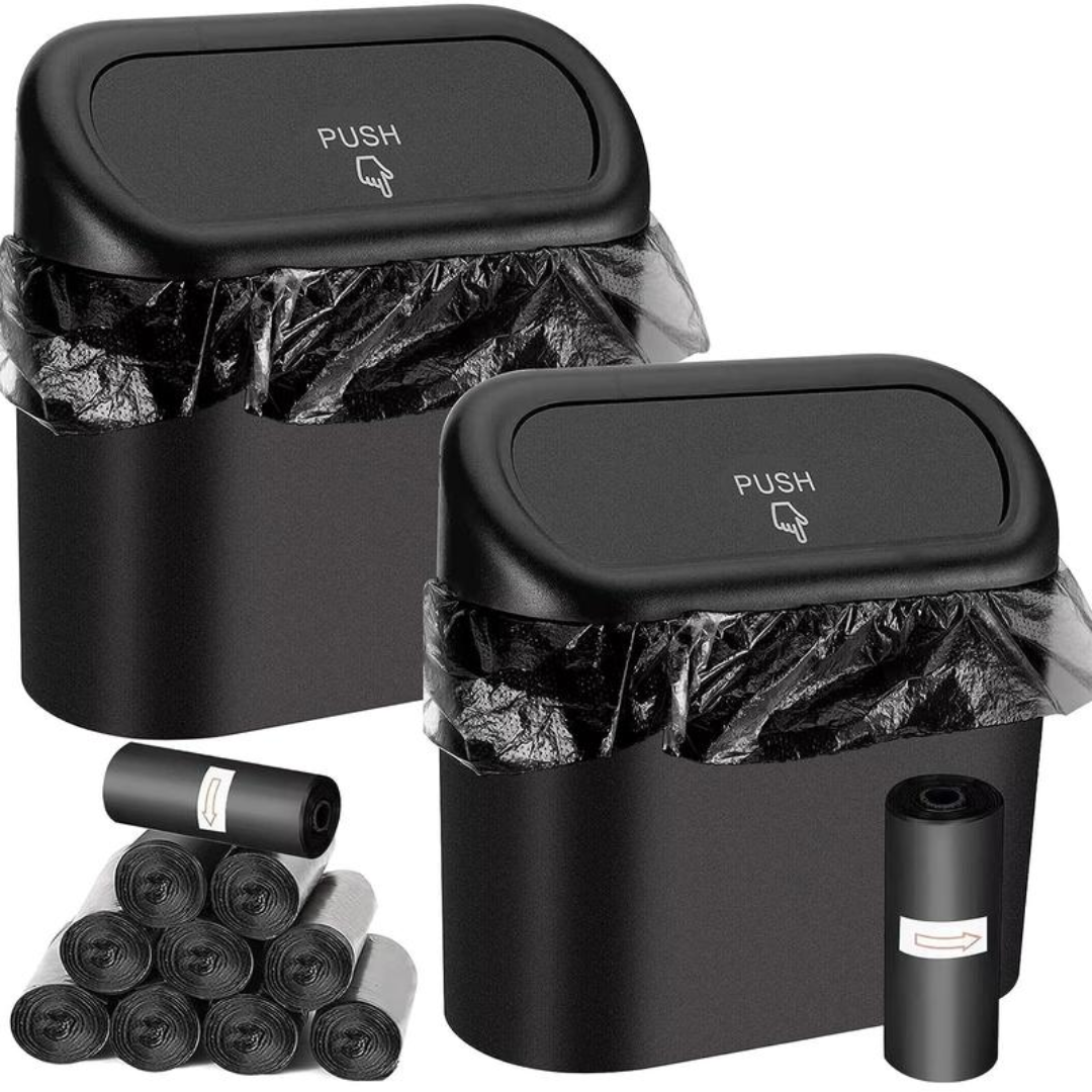 PushBin™ – 2 PCS Car Trash Can with Push-Lid & Bags