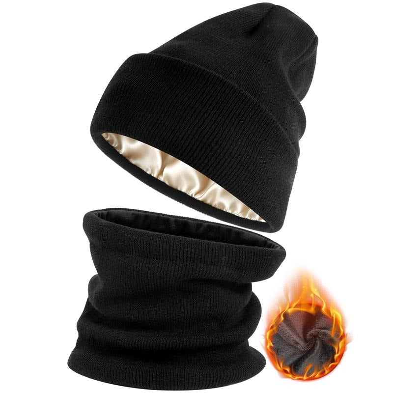 SilkWarm™ – Satin-Lined Beanie & Neck Warmer Set