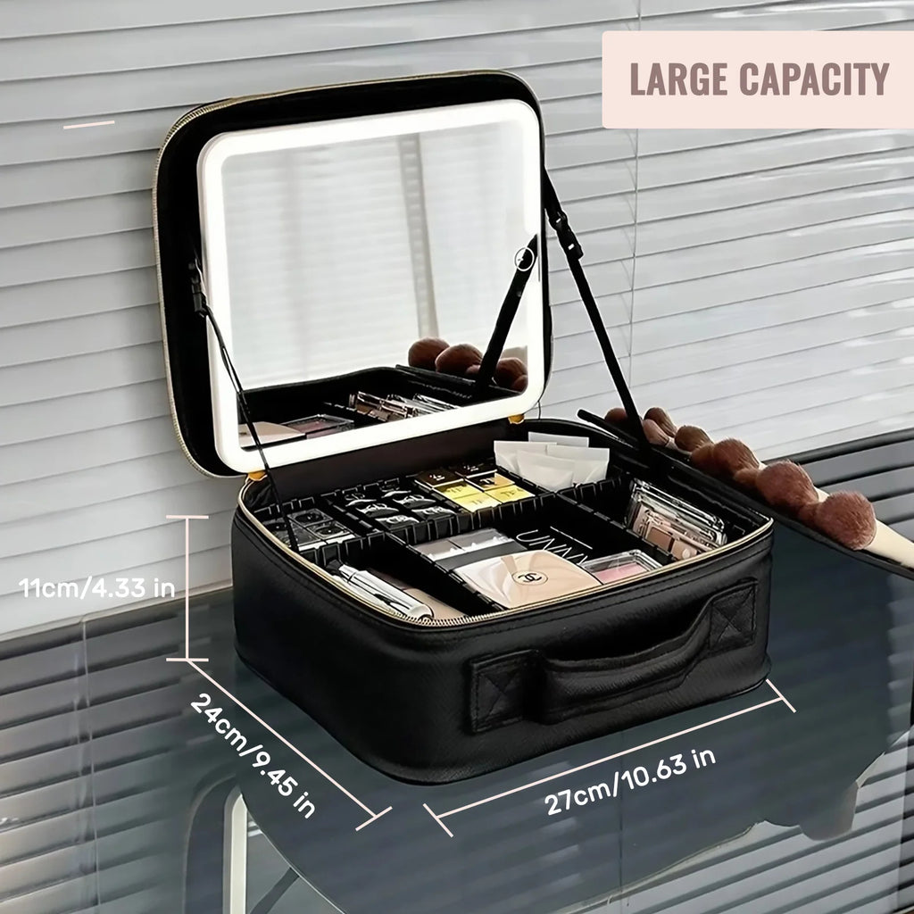 TravelGlam™ – Portable Makeup Organizer with LED Mirror