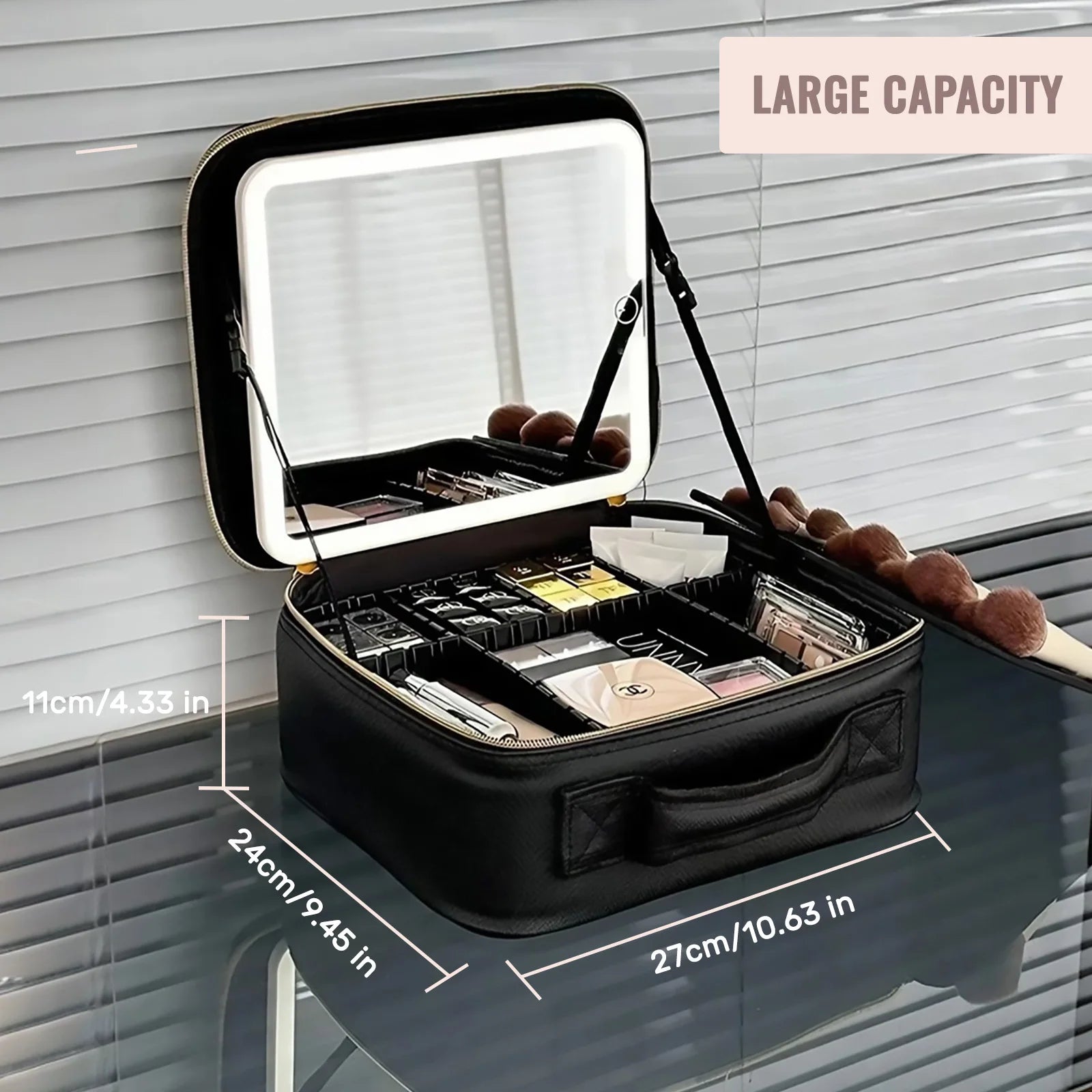 TravelGlam™ – Portable Makeup Organizer with LED Mirror