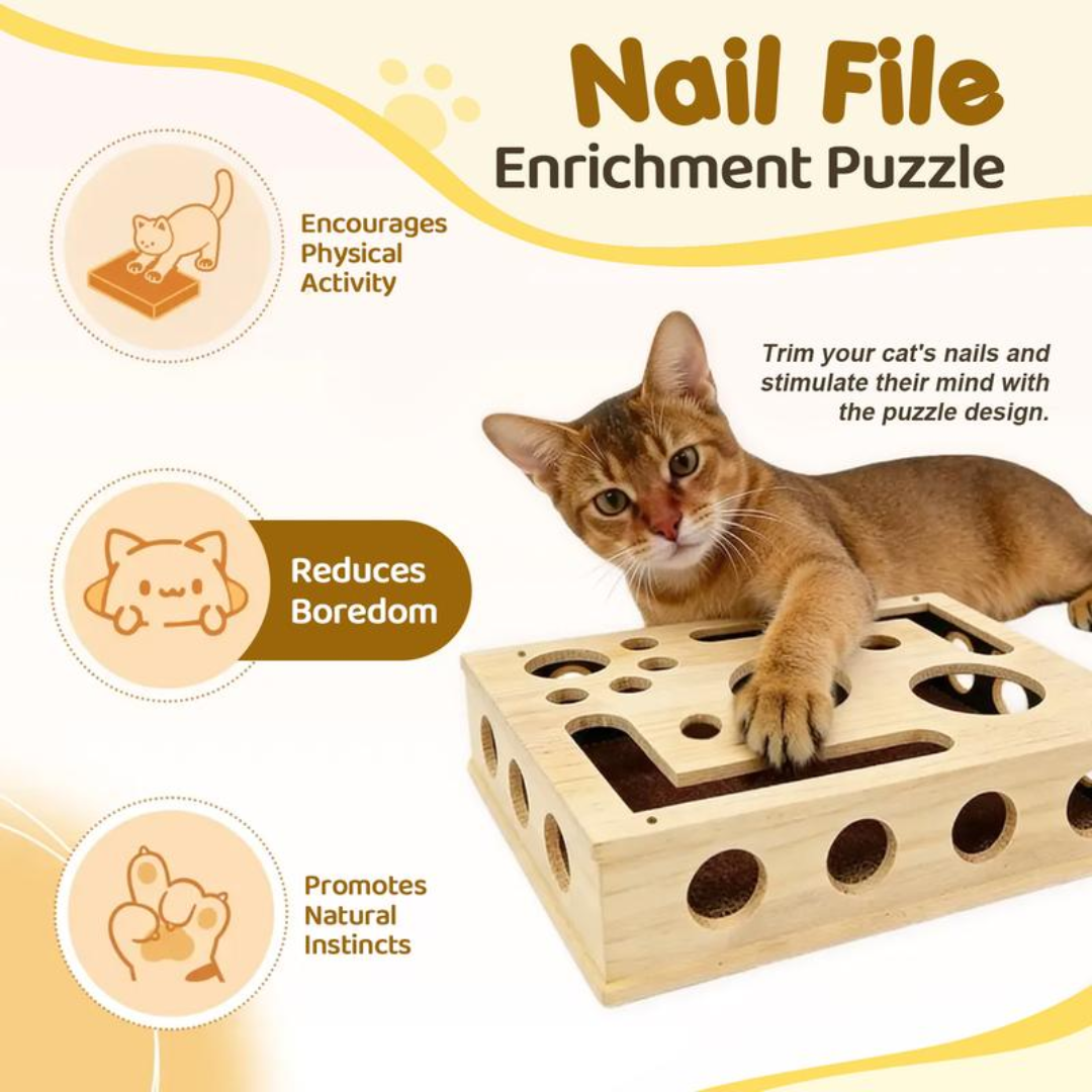 PawPuzzle™ – Interactive Wooden Cat Enrichment Toy