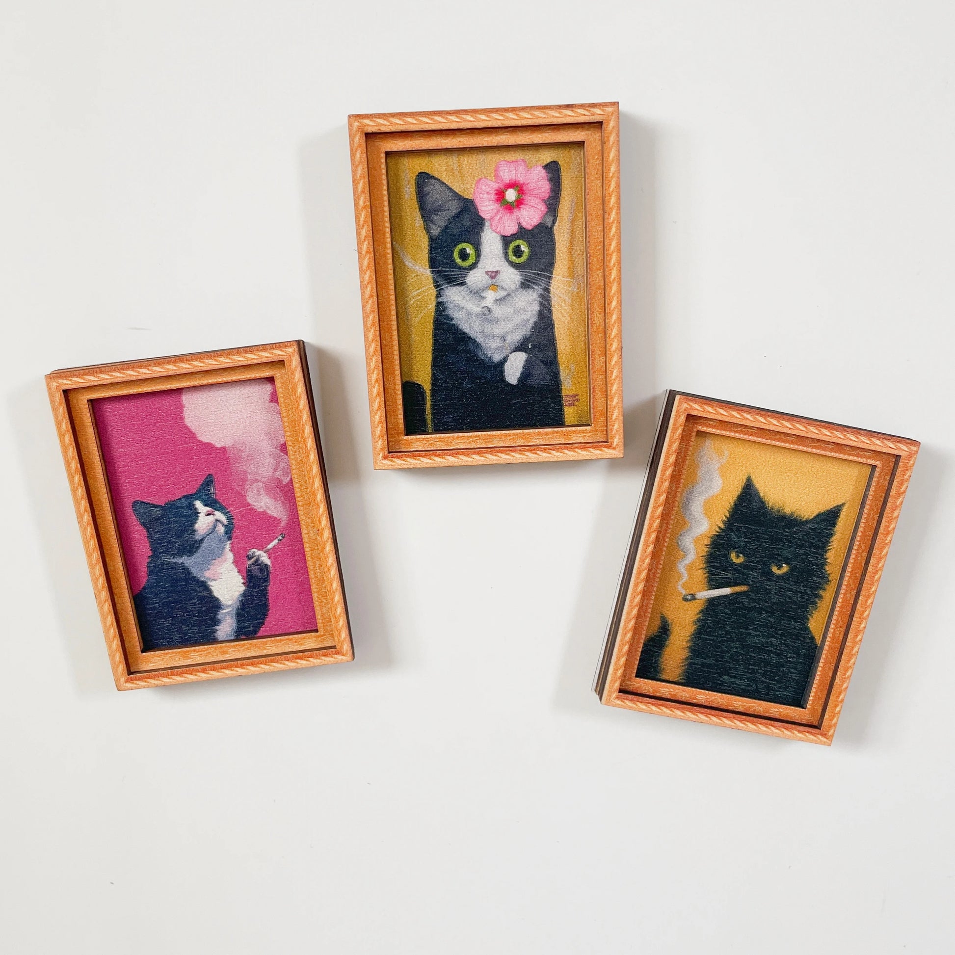 KittyMagnet™ – 3-Piece Wooden Cat Art Refrigerator Magnets