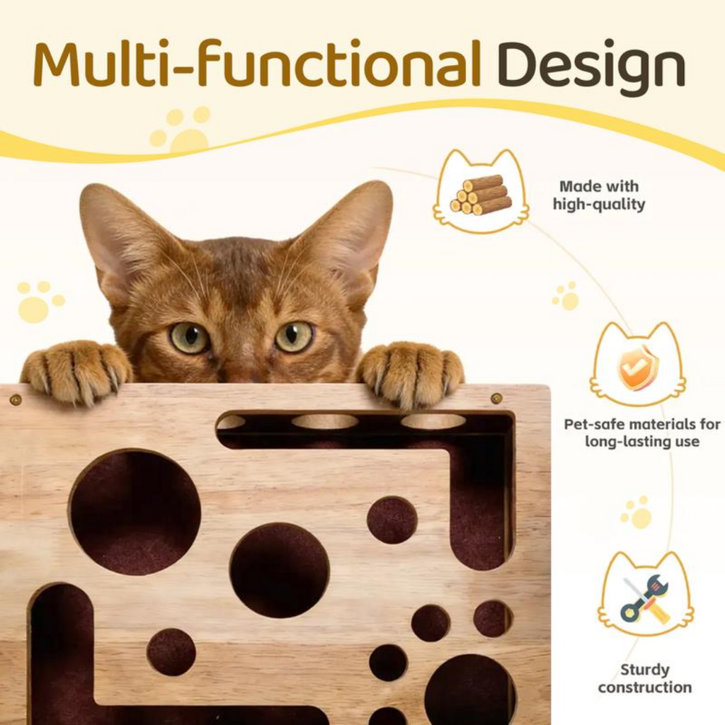 PawPuzzle™ – Interactive Wooden Cat Enrichment Toy