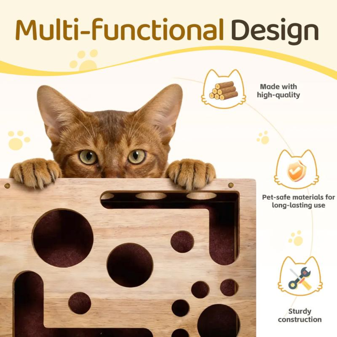 PawPuzzle™ – Interactive Wooden Cat Enrichment Toy