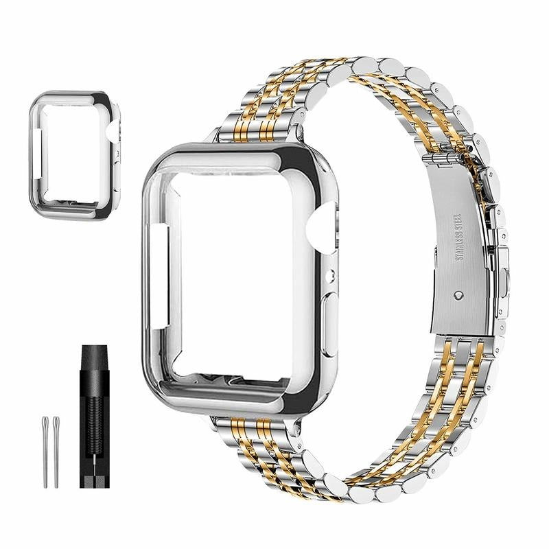 LuxeLink™ – Stainless Steel Watch Band with Protective Case
