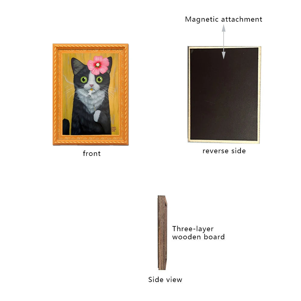 KittyMagnet™ – 3-Piece Wooden Cat Art Refrigerator Magnets