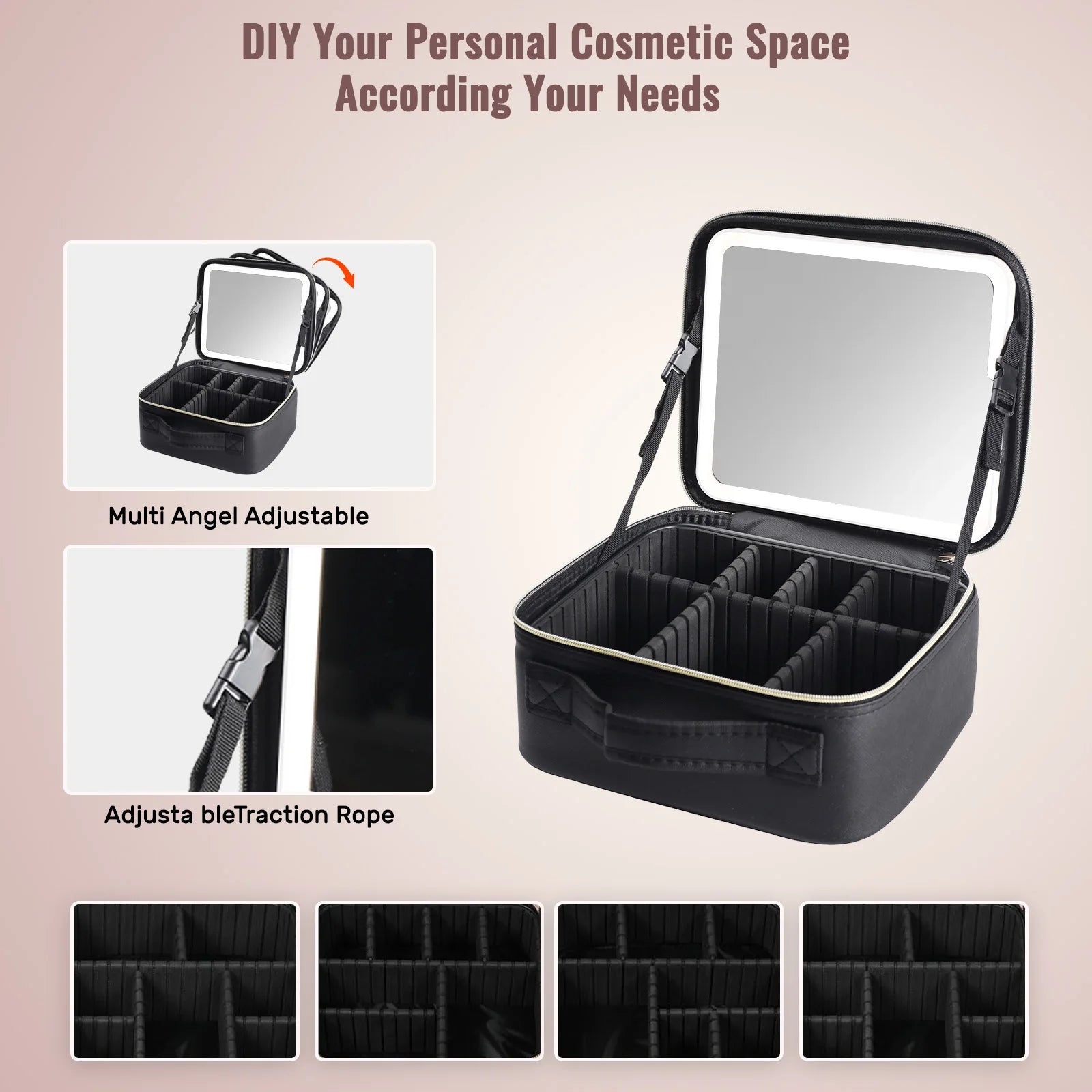 TravelGlam™ – Portable Makeup Organizer with LED Mirror