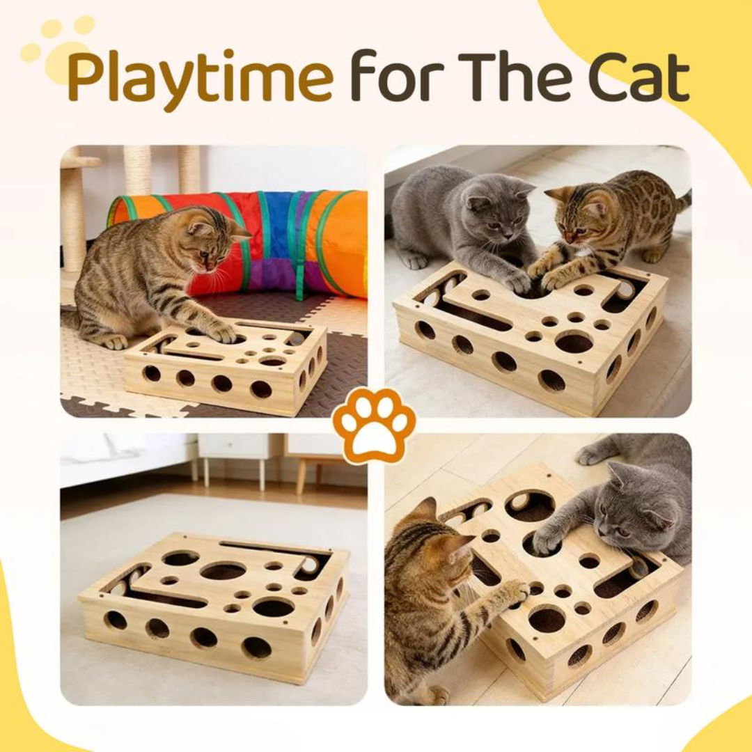 PawPuzzle™ – Interactive Wooden Cat Enrichment Toy