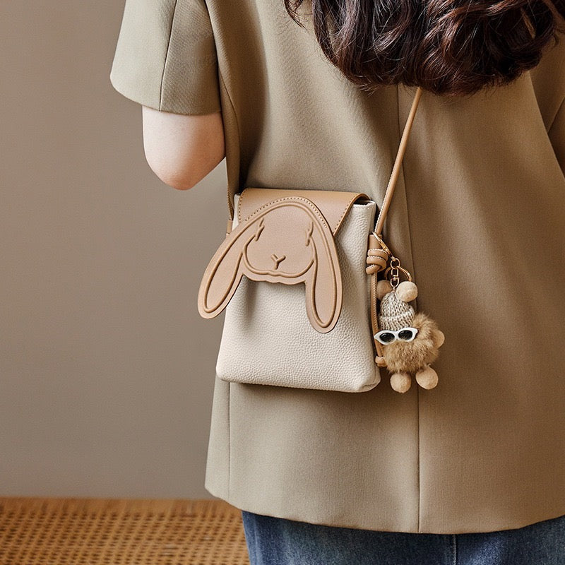 PocketBunny™ – Compact Leather Phone Bag with Charm