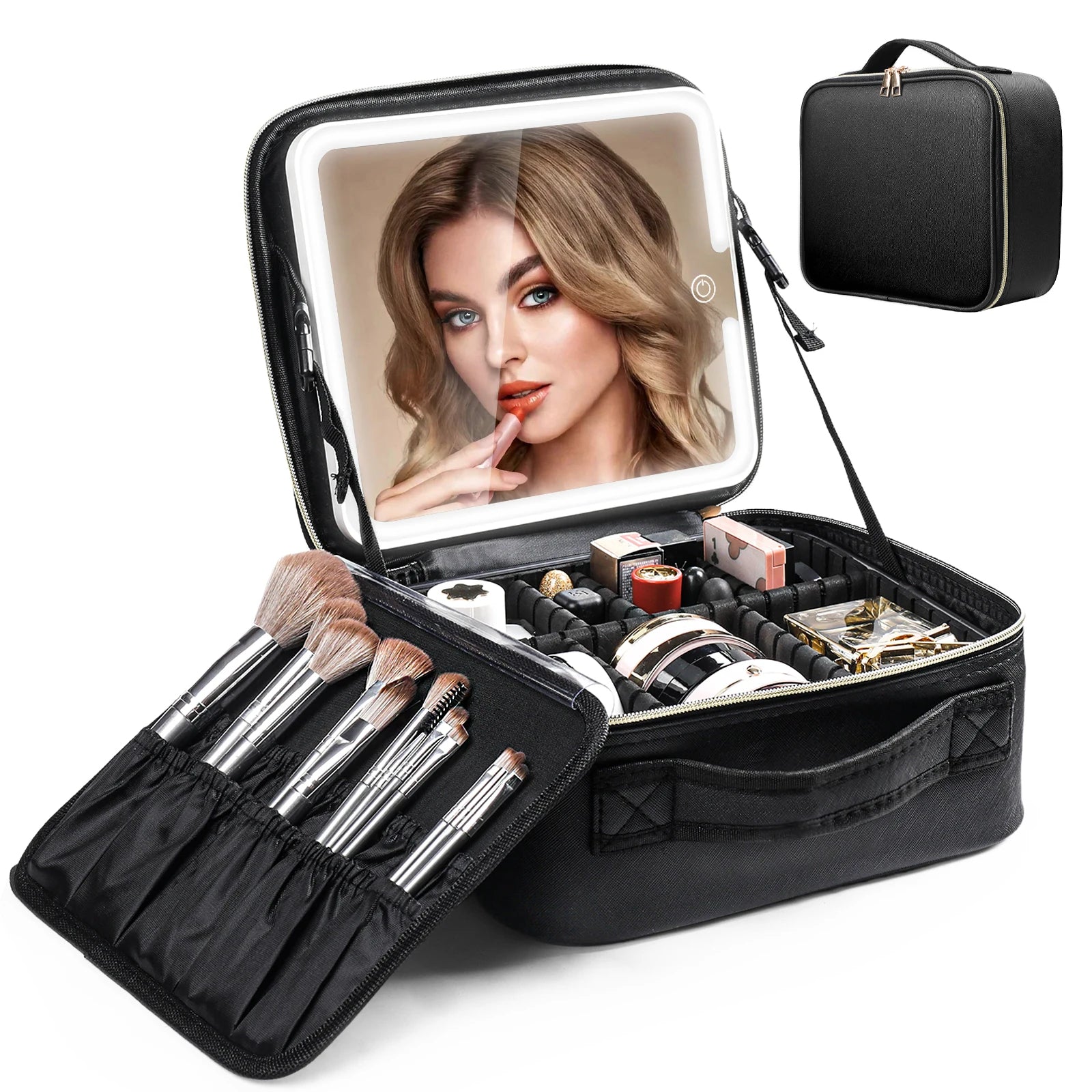 TravelGlam™ – Portable Makeup Organizer with LED Mirror