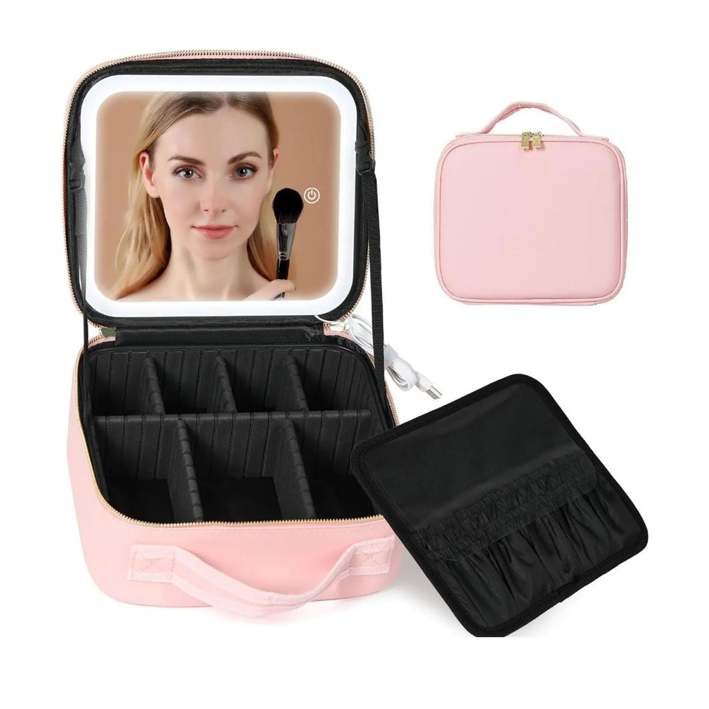 TravelGlam™ – Portable Makeup Organizer with LED Mirror